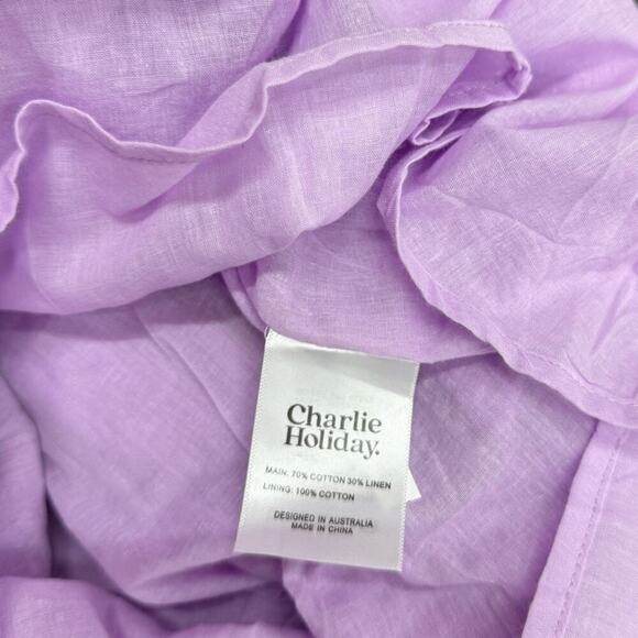 Charlie Holiday Puff Sleeve Backless Cotton/Linen Paris Maxi Dress Lilac size 4 - Picture 4 of 10